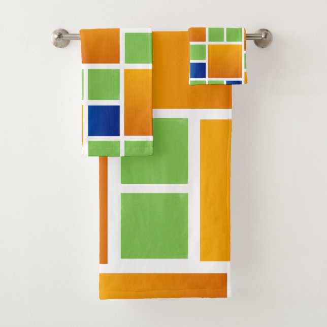 Orange Gradient Squares  Bath Towel Set (Insitu)