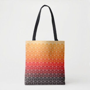 Orange Gradient to Dark Red Geometric Cube Pattern Tote Bag