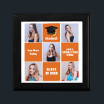 Orange Graduate 5 Photo Collage Custom Graduation Gift Box<br><div class="desc">A classy custom senior graduate photo collage graduation gift box with classic orange squares for a high school senior graduating with the class of 2023. Customize with your senior portrait pictures, school name and graduating for a great personalized graduation present. It features a 5 photograph template separated by white lines....</div>