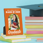 Orange Graduate Arch Modern 2023 Graduation Photo Plaque<br><div class="desc">This modern orange and white custom senior photo graduation party plaque features your high school or college name for the class of 2023. Customize with your name under the chic,  bold handwritten script and trendy arch for great personalized graduate decor.</div>