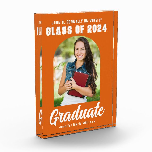Orange Graduate Arch Modern Graduation Gift Photo Block (Left)