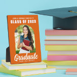 Orange Graduate Arch Modern Graduation Photo Plaque<br><div class="desc">This modern orange and white custom senior photo graduation party plaque features your high school or college name for the class of 2025. Customize with your name under the chic,  bold handwritten script and trendy arch for great personalized graduate decor.</div>