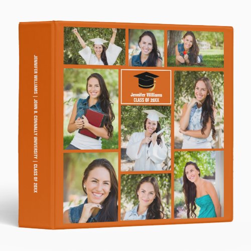 Orange Graduate Collage Graduation Photo Album 3 Ring Binder