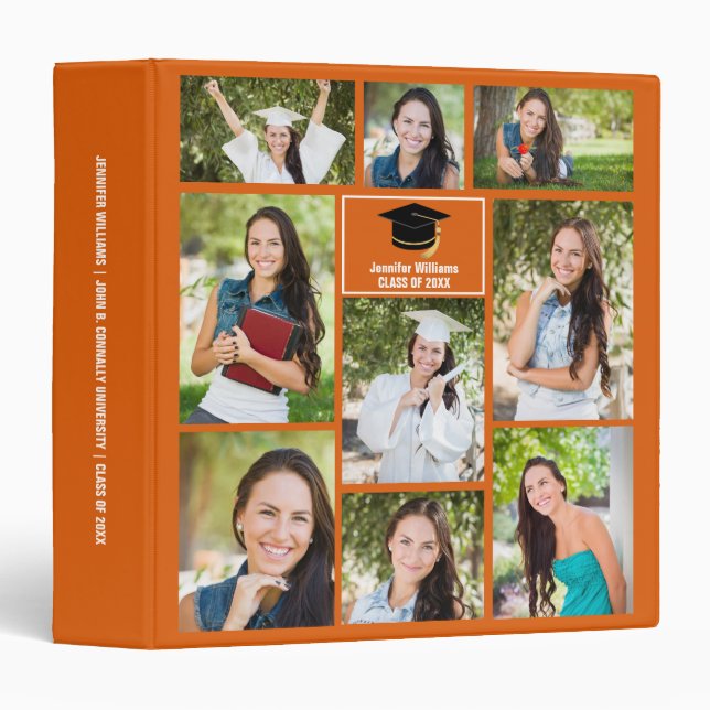 Orange Graduate Collage Graduation Photo Album 3 Ring Binder (Front/Spine)