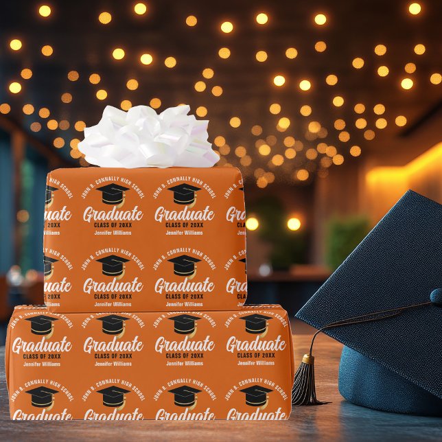 Orange Graduate Custom 2026 Graduation Party Wrapping Paper (Creator Uploaded)