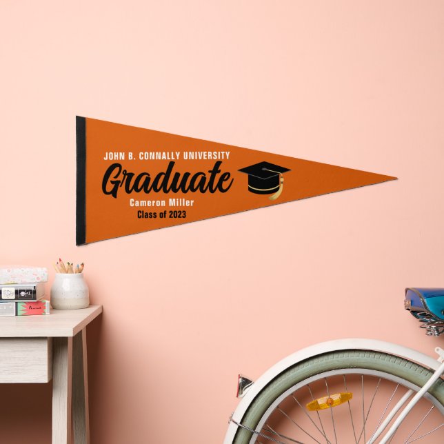 Orange Graduate Custom Class of 2024 Graduation Pennant Flag (Front)
