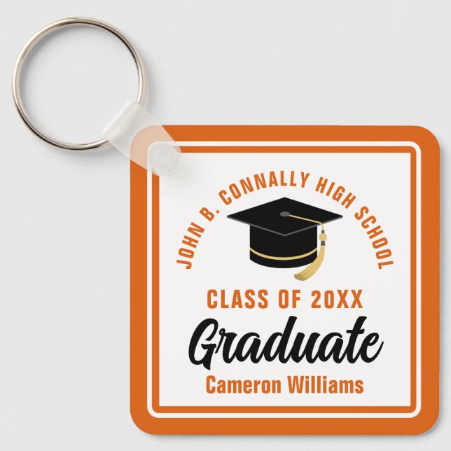 Orange Graduate Personalized Graduation Gift Keychain (Front)