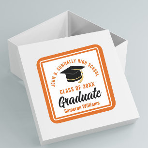 Orange Graduate Personalized Graduation Party Square Sticker