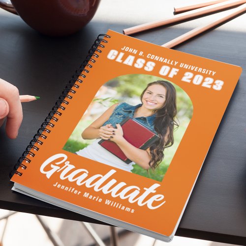 Orange Graduate Photo Arch Modern 2023 Graduation Notebook