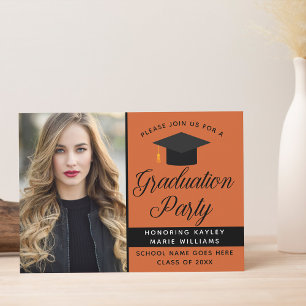 Orange Graduate Photo Chic Graduation Party Invitation