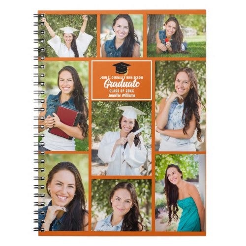 Orange Graduate Photo Collage 2024 Graduation Gift Notebook