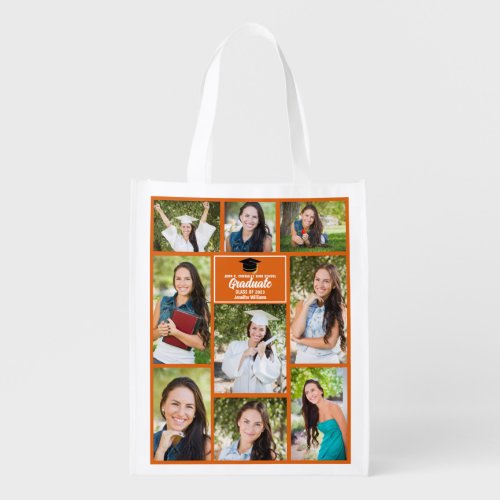 Orange Graduate Photo Collage Custom Graduation Grocery Bag