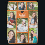 Orange Graduate Photo Collage Custom Graduation iPad Air Cover<br><div class="desc">This modern orange senior graduate photo collage notebook features your favorite 9 student photographs. This graduation design features classy white typography of your high school or college name for the class of 2024. Customize this keepsake gift with your graduating year below the black grad cap. It features 2 horizontal pictures,...</div>