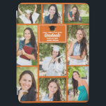 Orange Graduate Photo Collage Custom Graduation iPad Air Cover<br><div class="desc">This modern orange senior graduate photo collage notebook features your favorite 9 student photographs. This graduation design features classy white typography of your high school or college name for the class of 2024. Customize this keepsake gift with your graduating year below the black grad cap. It features 2 horizontal pictures,...</div>