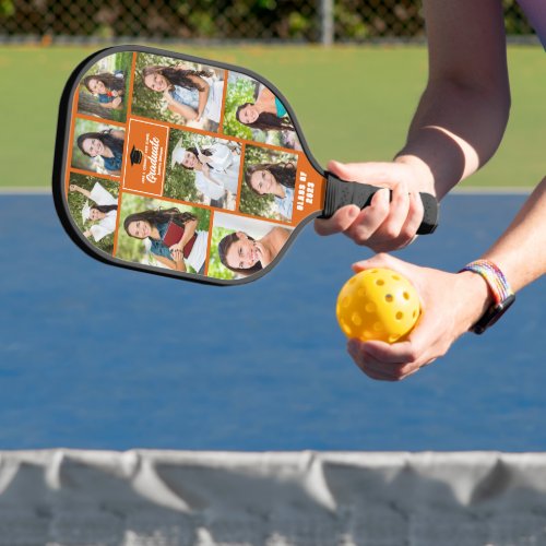 Orange Graduate Photo Collage Custom Graduation Pickleball Paddle