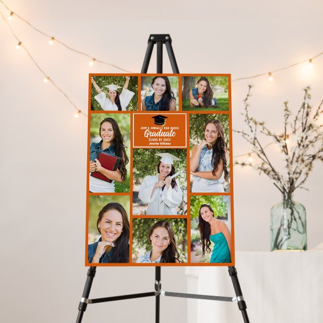 Orange Graduate Photo Collage Graduation Party Foam Board (In Situ (Stand))
