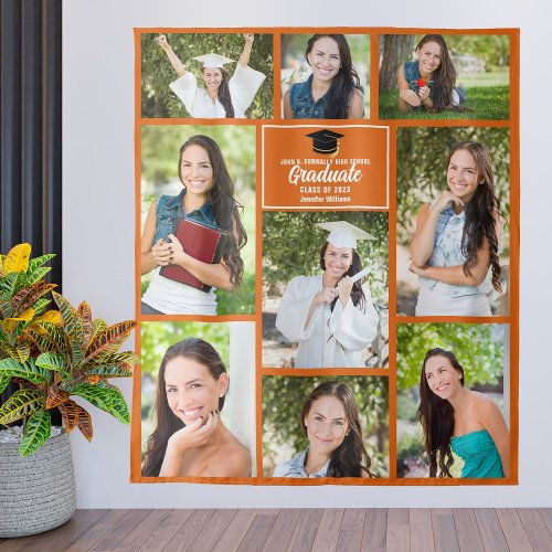 Orange Graduate Photo Collage Graduation Party Tapestry