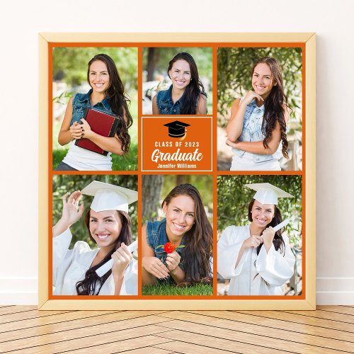 Orange Graduate Photo Collage Graduation Square Poster