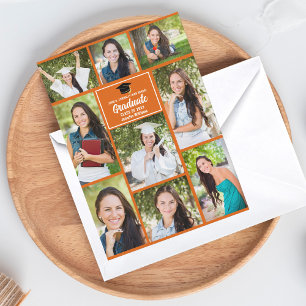 Orange Graduate Photo Collage Modern Graduation Announcement