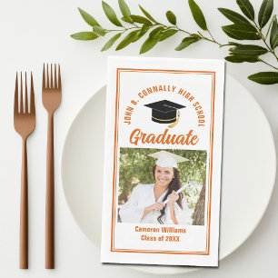 Orange Graduate Photo Custom Graduation Party Paper Guest Towels