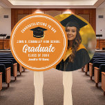 Orange Graduate Photo Graduation Party Hand Fan<br><div class="desc">This modern orange and white custom graduation photo hand fan features classy typography of your high school or college name for the class of 2026. Customize with your graduating year under the chic handwritten script and black grad cap for great personalized graduate decor.</div>