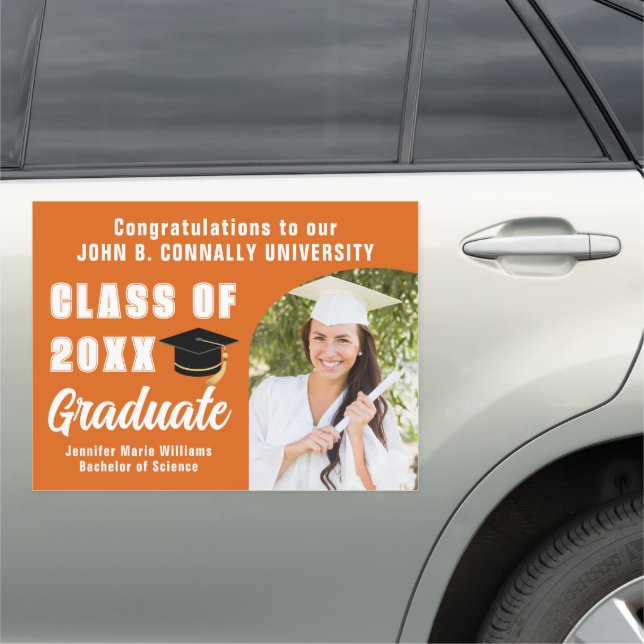 Orange Graduate Photo Modern Arch 2025 Graduation Car Magnet (In Situ)