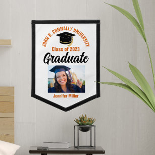 Orange Graduate Photo Personalized 2024 Graduation Pennant