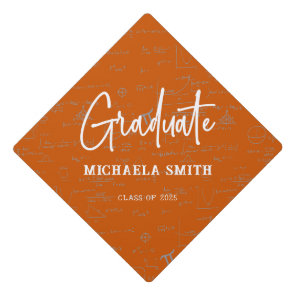 Orange Graduate Script Math Graduation Cap Topper