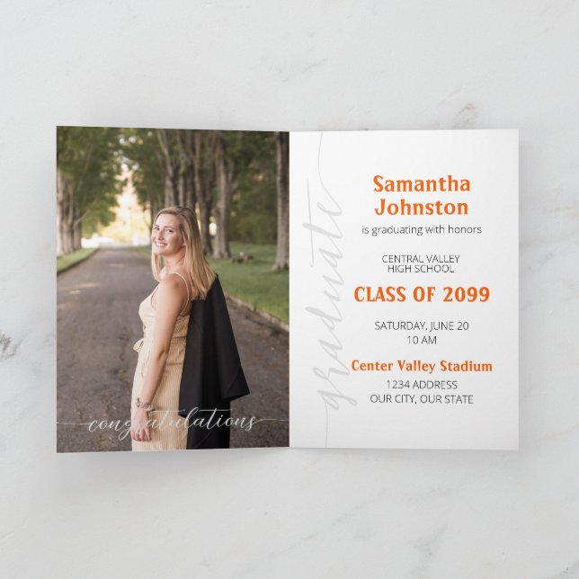 Orange Graduate Script Modern Photo Invitation (Inside)