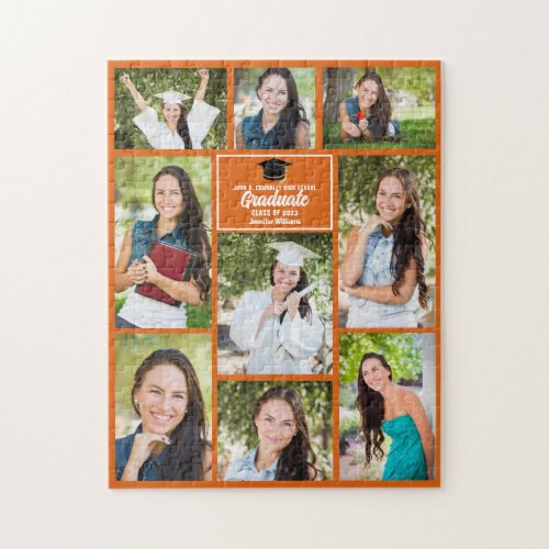 Orange Graduate Senior Photo Collage Graduation Jigsaw Puzzle
