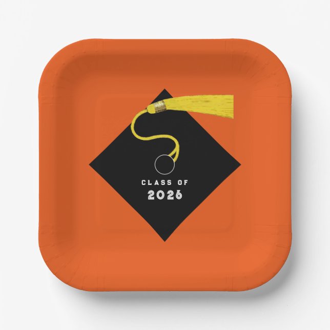 Orange Graduation 2026 Party Paper Plates (Front)
