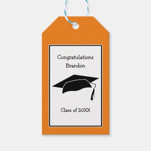 Orange Graduation Cap Congratulations Gift Tags