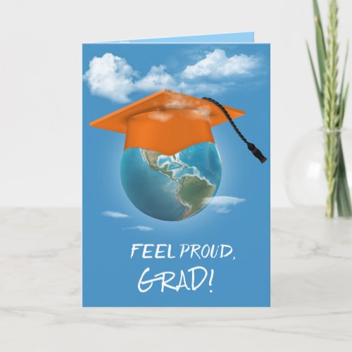 Orange Graduation Cap on Planet Earth Card
