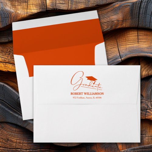 Orange Graduation Cap Return Address  Envelope