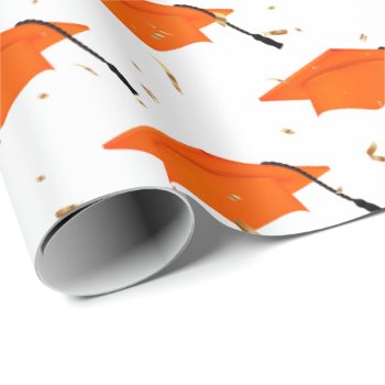 Orange Graduation Caps And Gold Confetti   Wrapping Paper by dryfhout at Zazzle