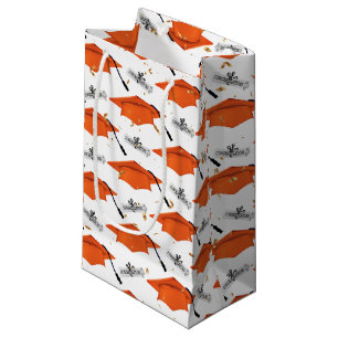 Orange Graduation Caps with Diplomas Small Gift Bag