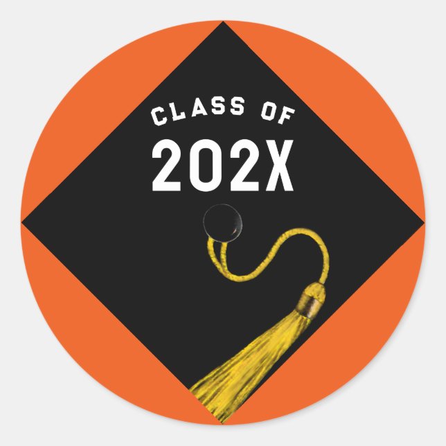 Orange Graduation Classic Round Sticker (Front)