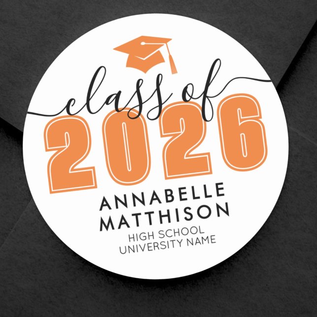 Orange Graduation Classic Round Sticker (Orange Graduation Classic Round Sticker )