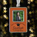 Orange Graduation Commemorative Graduate Photo Christmas Ornament<br><div class="desc">This orange custom senior graduation photo Christmas ornament gift features chic black typography under a high school or college name for the class of 2025. Customize with your graduating year under your photo for a great personalized graduate photograph present.</div>