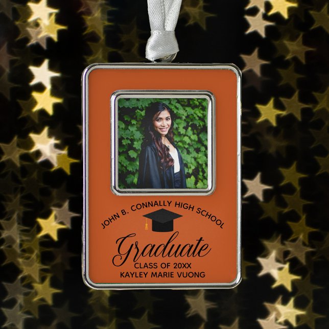 Orange Graduation Commemorative Graduate Photo Christmas Ornament (Creator Uploaded)