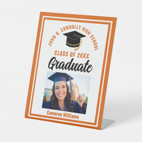 Orange Graduation Custom Graduate Photo Party Pedestal Sign