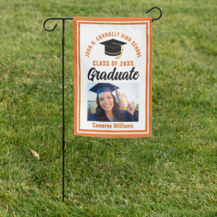 Orange Graduation Customized Graduate Photo Garden Flag