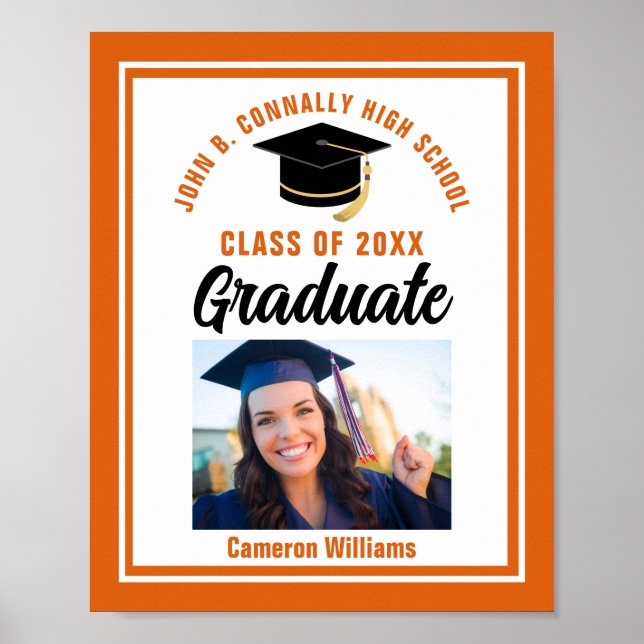 Orange Graduation Customized Graduate Photo Party Poster (Front)