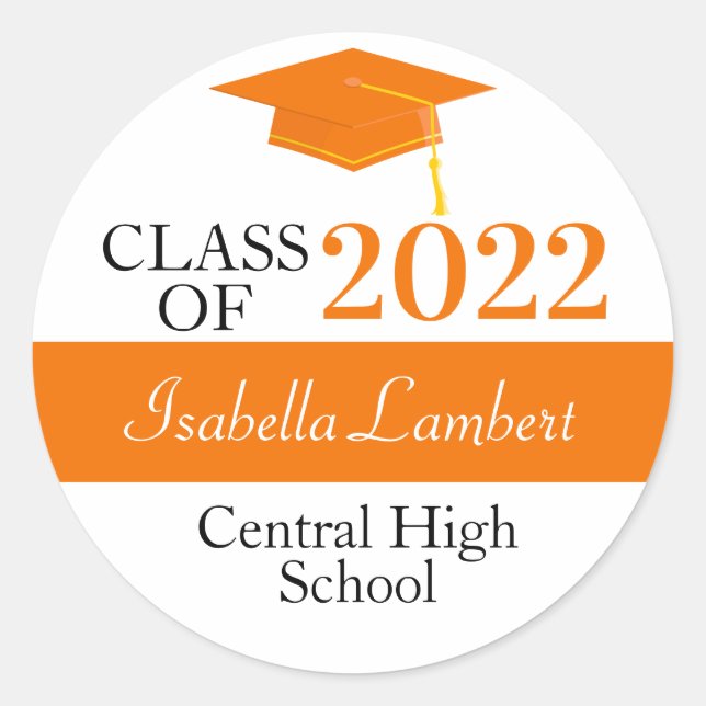 Orange Graduation Party Favor Round Labels (Front)