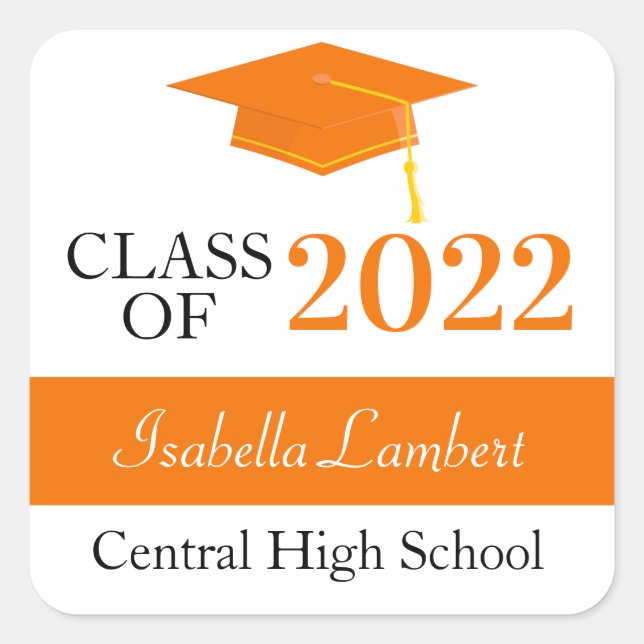 Orange Graduation Party Favor Thank You Labels (Front)