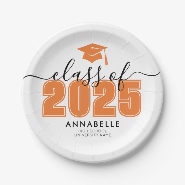 Orange Graduation Party Paper Plates (Front)
