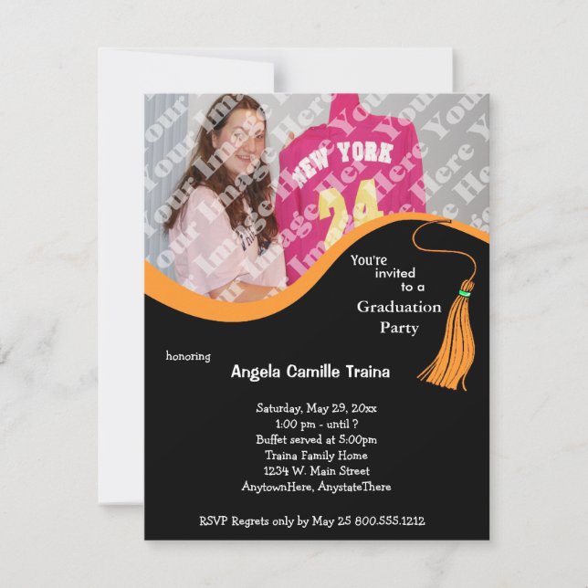 Orange Graduation Photo Announcement Invitation (Front)