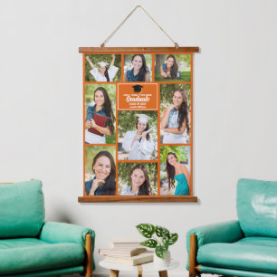 Orange Graduation Photo Collage Keepsake Hanging Tapestry