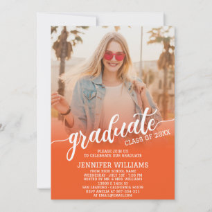 Orange Graduation Photo Grad Graduate Party Invitation