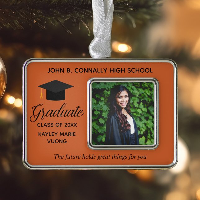 Orange Graduation Photo Inspirational Quote Custom Christmas Ornament (Creator Uploaded)